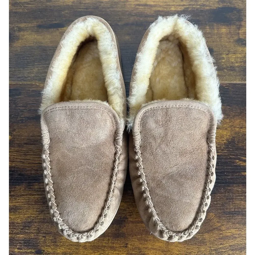 L.L. Bean Men’s Wicked Good Suede & Lamb Fur Slippers Venetian Loafers Size 10